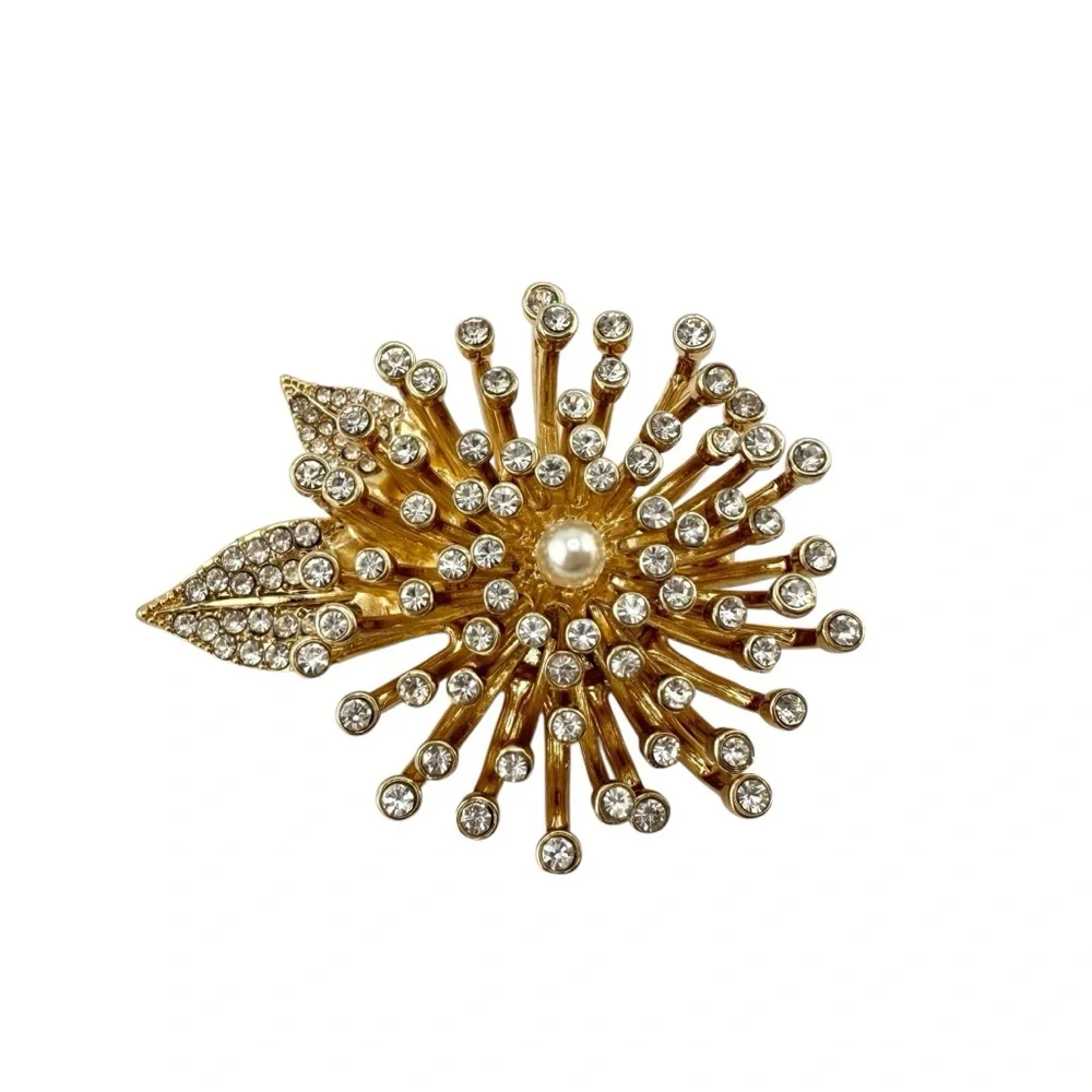Anne Klein Brooch in Gold - Floral with Crystals